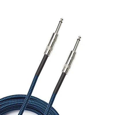 Image of D’Addario Accessories Custom Series Braided Guitar Cable Instrument with Nickel Plated ¼ Inch Ends Protects Cord Against Cuts, Kinking 15 feet Blue