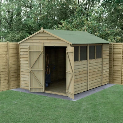 Image of 10&#039; x 8&#039; Forest 4Life 25yr Guarantee Overlap Pressure Treated Double Door Apex Wooden Shed (3.01m 2.61m)