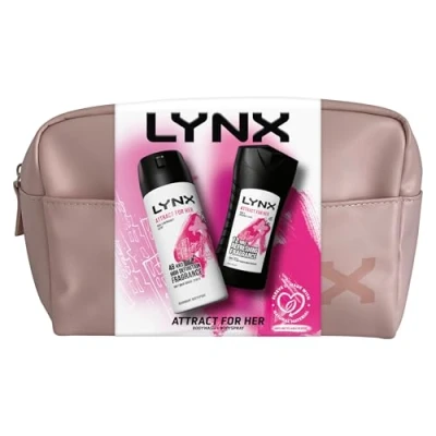 Image of LYNX Attract for her bodywash &amp; body spray Washbag, 2 piece Gift Set perfect daily routine