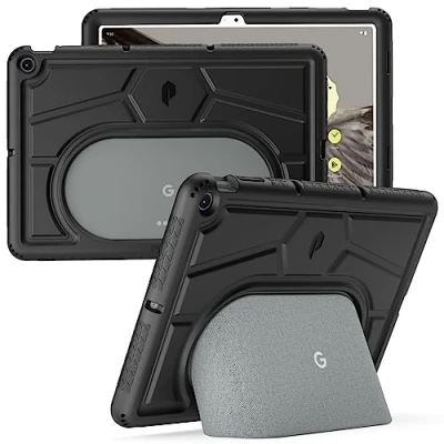 Image of Poetic TurtleSkin Series for Google Pixel Tablet Case 11 inch (2023), Heavy Duty Shockproof Rugged Kids Friendly Drop Protection Silicone Cover Case, Black