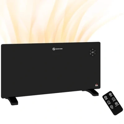 Image of HOMCOM 2000W Electric Panel Heater, Freestanding or Wall Mounted, Convector Heater with LED Display, Open Window Detection, Timer, Overheat Protection, Remote Control, Black
