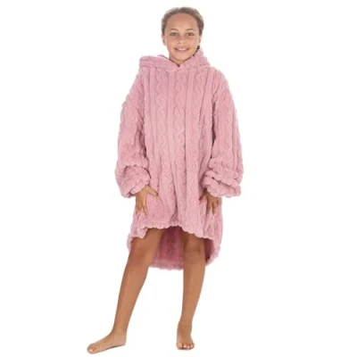 Image of Undercover Kids Sherpa Cable Oversized Hoodie 18C864 Blush Pink