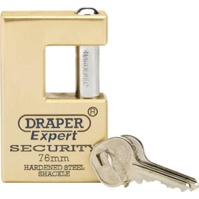 Image of Draper Expert Close Shackle Solid Brass Padlock with Hardened Steel Shackle, 2 Keys, 76mm