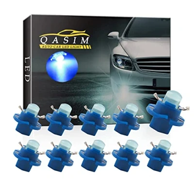 Image of Qasim 10x T5 B8.4D LED Bulbs COB 1SMD Blue for Auto Dashboard Instrument Speedometer Gauge Panel Light DC12V