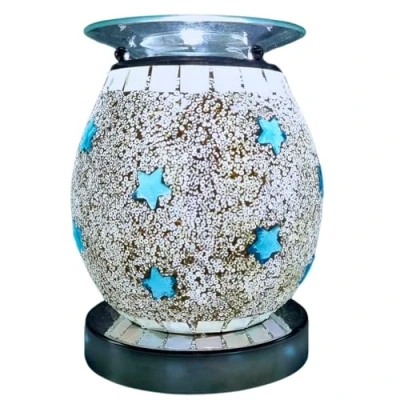 Image of Cello Blue Star Mosaic Touch Electric Melt Burner Wax &amp; Oil Burner. New Home Gifts, Decor, Room Bedroom Accessories Office Accessories. Diffuser With Light Bulb.