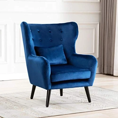 Image of GTFORCE WINSLOW WING BACK OCCASIONAL BEDROOM LIVING ROOM BUTTON VELVET FABRIC ACCENT CHAIR ARMCHAIR