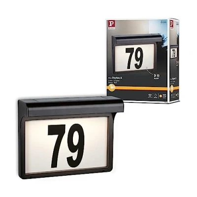 Image of Paulmann 95388 LED Exterior luminaire Solar House Number Dayton II IP44 Warm White Rectangular incl. 1x0.05 watt Outdoor Lighting Black lamp Plastic Garden 3000 K