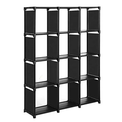 Image of SONGMICS 12 Cube Storage Shelves, Open Bookshelf, Closet for Family Study, Organiser, 30 x 105 140 cm, Cabinet in Living Room, Bedroom, Bathroom, with Rubber Mallet, Black LSN12BK
