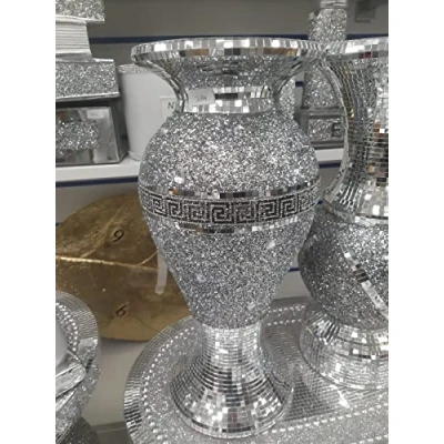 Image of Biznest 40Cm Sparkle Diamond Crushed Crystal Sparkly Silver Mirrored Floor Vase Style 054