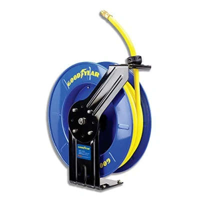 Image of Goodyear Air Hose Reel Retractable 9.5mm x 20m 20BAR Max SBR Rubber Heavy Duty Industrial Steel Single Arm Construction