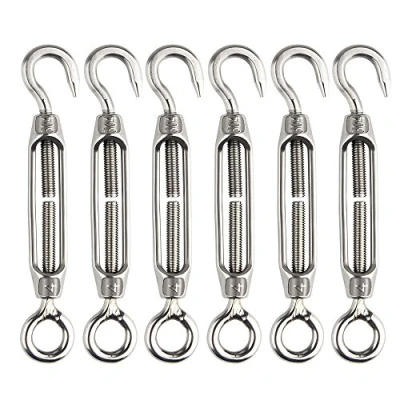 Image of FEPITO 6 Pieces Turnbuckle Wire Tensioner M4 Stainless Steel Adjustable Hook and Eye Set Heavy Duty