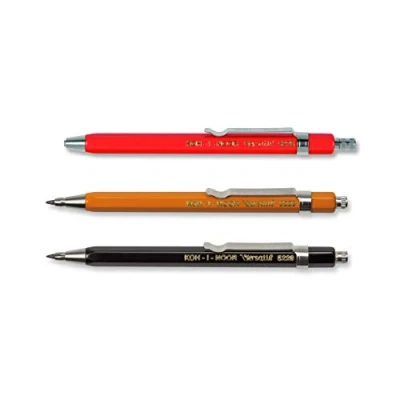 Image of Koh I Noor Versatil 5228 Mechanical Pencils, Set of 3 with Sharpener, 2mm Lead Red, Yellow, Black