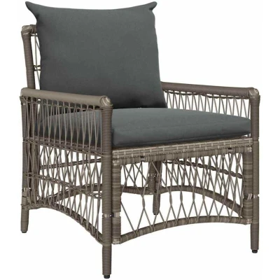 Image of vidaXL Garden Chair with Cushions Grey Poly Rattan