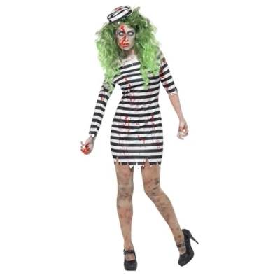 Image of Smiffys Zombie Jail Bird Costume, Black with Dress &amp; Hat, Halloween Alley Fancy Dress, Up Costumes