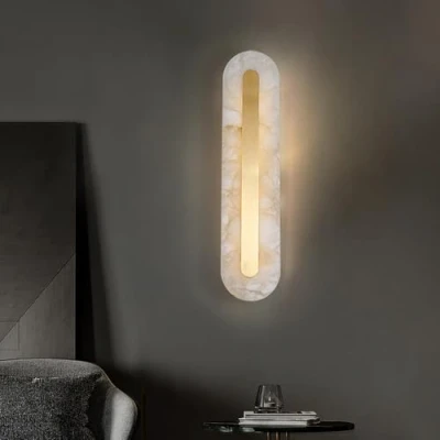 Image of SIYANE Brass Natural Stone Wall Sconce Modern Marble Linear Light Bar 6W Dimmable LED White Alabaster Glass Mounted Lamp Bathroom Vanity for Bedroom Living Room Foyer Hallway