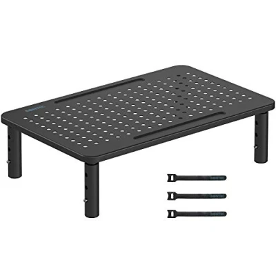 Image of BONTEC Adjustable Monitor Riser Stand with 3 Height Levels, Ergonomic Metal for Computer, Laptop, Printer, Mesh Surface Better Airflow, up to 20KG, Cable Ties Included