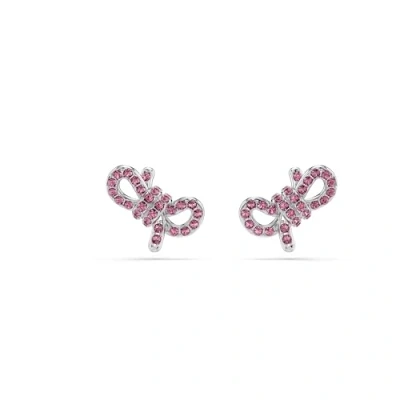 Image of Swarovski Lifelong Bow stud earrings, Bow, Pink, Rhodium plated