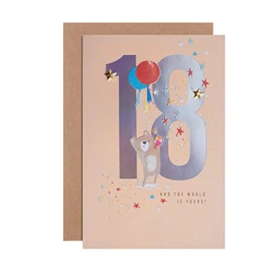 Image of Hallmark 18th Birthday Card Contemporary Holographic Illustrated Bear Design