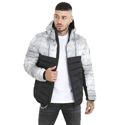 Image of Brave Soul Bravesoul Mens Puffer Jacket Winter Hooded Zip Coat Black Size 2XL