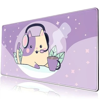 Image of Kawaii Purple Space Cat Desk Mat Cute Anime Extended Mouse Pad Large XXL Gaming Long Mousepad Keyboard Desktop 31.5&#039;&#039;X15.7&#039;&#039; Accessories for Girls Décor
