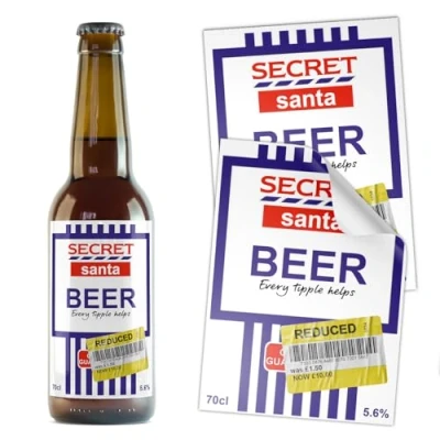 Image of [6 PACK] Funny Beer Xmas Secret Santa Supermarket Budget Alcohol Bottle Gift Novelty Drinks Sticker Label (Secret Beer)