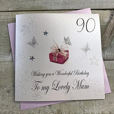 Image of white cotton cards 90 Wishing You a Wonderful Lovely, Handmade Birthday Card (Mum, 90th)