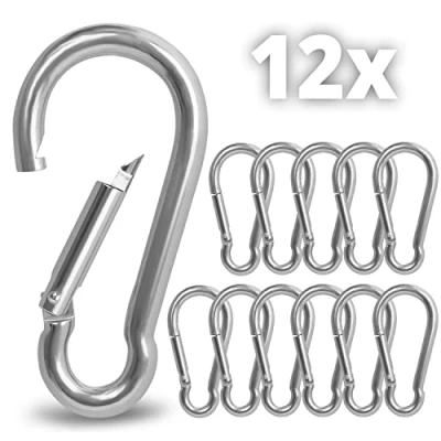 Image of Belle Vous 12 Pack Stainless Steel Snap Spring M6 Hook Carabiner Clips 6cm/2.4 inches Multipurpose Durable Outdoor/Indoor Carabiners for Keychains, Camping, Fishing &amp; Hiking Accessories