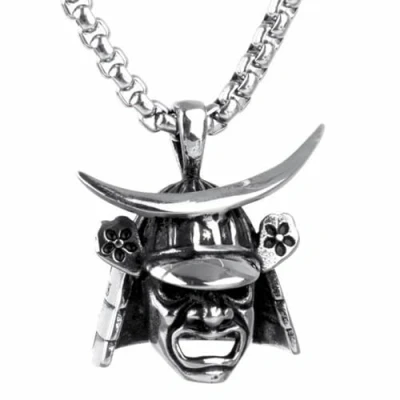 Image of XLTEAM Casual necklace pendant Samurai skull for men personality fashion Punk Rock trendy jewelry Gift Party JewelleryBirthday