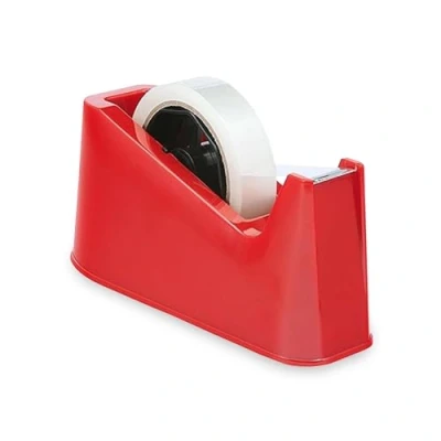 Image of Heavy Duty, Tape Dispenser Weighted, Non Skid Rubber Base High Quality, Sharp Cutting Blade, Desktop Adhesive Distributor Uniform One Hand Dispensing (RED)