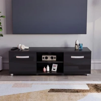 Image of Vida Designs Cosmo TV Unit 2 Door Modern Gloss Matte MDF Living Room Cabinet Media Stand Furntiure Black 120cm