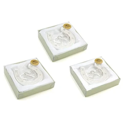 Image of Wedding Silver Plated Ivory Double Heart Horseshoe Diamanté Mr &amp; Mrs