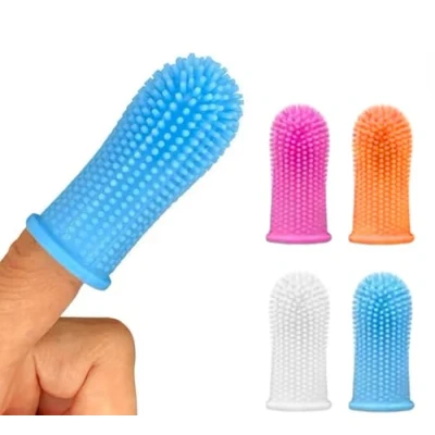 Image of KAV Silicone Finger Toothbrush for Dogs, Easy Teeth Cleaning Dental Care, 360º Dog Grooming Brush Pets Tooth 5.1x2.3cm (Pack of 4)
