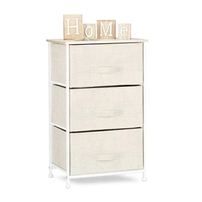 Image of Relaxdays Shelving System, Chest of Drawers, Standing Shelf with 3 Boxes, HxWxD: 73 x 45 30 cm, Metal and Wood, Beige