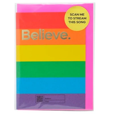 Image of Say It With Songs Greeting Card Believe Cher Scan QR Code and Play on Spotify, YouTube or Amazon Music Birthday, Celebrations, Anniversary, Valentines, Mother’s/Father’s Day.
