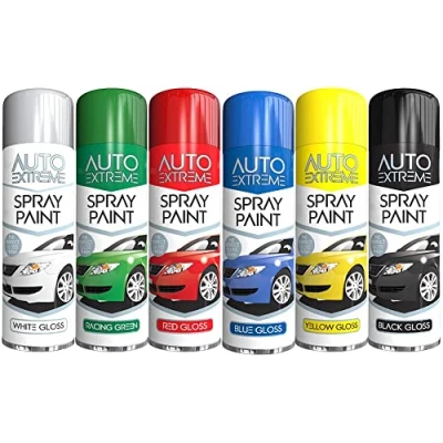 Image of AlezyB 6 Mix Cans Gloss Finish Auto Extreme spray paint 250ml Multipurpose AerosoL, Quick and Fast Drying Excellent Coverage for Metal, Wood, Plastic More A2