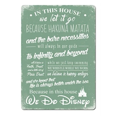 Image of This House we do Disney V2 Green Metal Wall Sign Plaque Art Inspirational D2G
