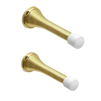 Image of 5 x Brass Spring Door Stop Stops Stopper Gold Doorstop Inc Fixings &amp; Screws