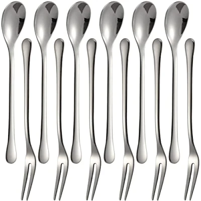 Image of Coffee Spoons Set for Bar of 12 Stainless Steel Tea Dessert Forks Tasting Flatware
