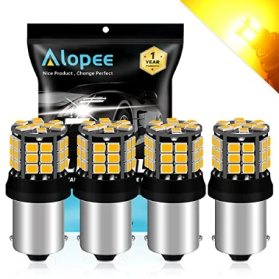 Image of Alopee 4 Pack P21W 1156 BA15S LED Bulbs, Extremely Bright Amber/Yellow 7506 Non Polarity 2835 39 SMD 12 24V Bulbs Car Replacement Lights for Turn Signal Light Blinker Bulb