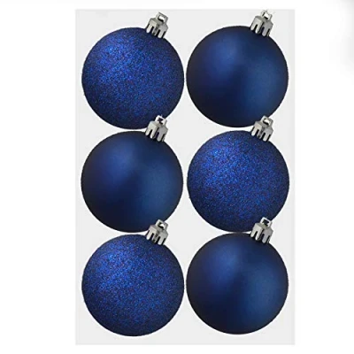 Image of Christmas Decoration 6 Pack 80mm Glitter/Plain Baubles Midnight Blue