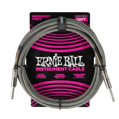 Image of Ernie Ball Braided Instrument Cable Straight/Straight 10ft Silver Fox