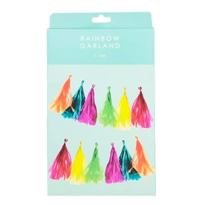 Image of Talking Tables Reusable Colourful Rainbow Themed Eco Paper Hanging Decoration Bright Tassel Garland for Birthday Girls or Boys’ Parties Sustainable partyware 1.5m