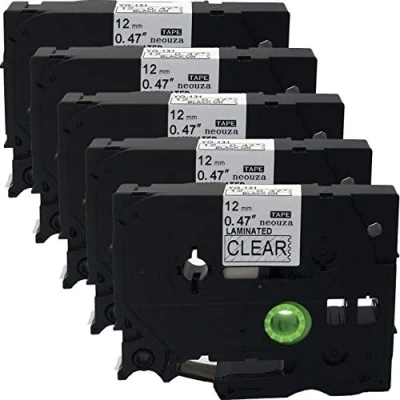 Image of NEOUZA 5PK Compatible for Brother P Touch Laminated Tze Tz Label Tape Cartridge 12mmx8m (TZe 131 Black on Clear)