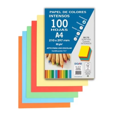 Image of Dohe 30170 Pack of 100 Sheets Coloured Paper, 80 g, A4, Bright