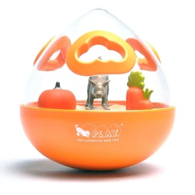 Image of PLAY Durable Orange Wobble Ball Puzzle Toy, Interactive Fun IQ Treat Dispensing Dog Slow Feeder, Enrichment Toy For Pup.