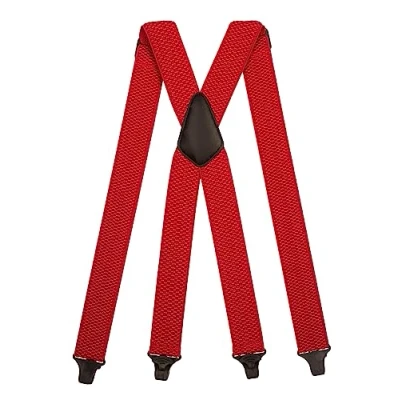 Image of Olata Heavy Duty X Shape Airport Braces/Suspenders with Plastic Clips 4cm. Red