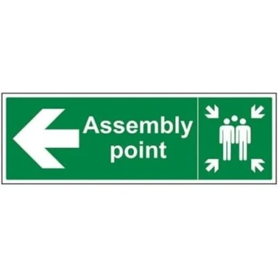 Image of V Safety Assembly Point Arrow Left Sign 600mm x 200mm 1mm Rigid Plastic