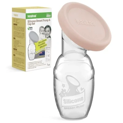Image of haakaa Manual Breast Pump Patented Silicone Milk Collector, Continuous Natural Suction, Hands Free &amp; Silent Operation, Spill Proof with Cap, 4oz/100ml Blush
