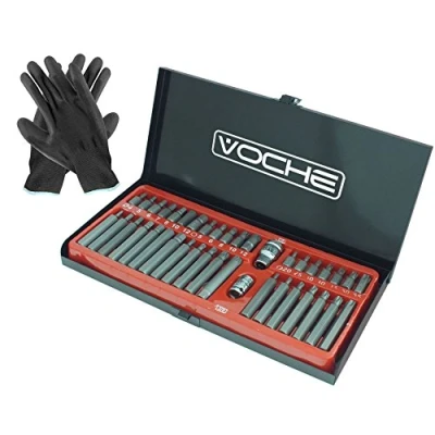 Image of Voche® 40PC Torx Star Spline Hex Socket Bit Set 3/8&quot; &amp; 1/2&quot; Drive + Pair of Work Gloves