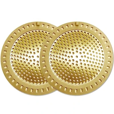 Image of Seatery 2PCS Hair Catcher Shower Drain/Strainer/Cover/Filter/Trap, Bathtub Drain Cover Catcher, Stopper for Bathroom Sink/Floor Drain, Stainless Steel and Silicone Strainer, Gold